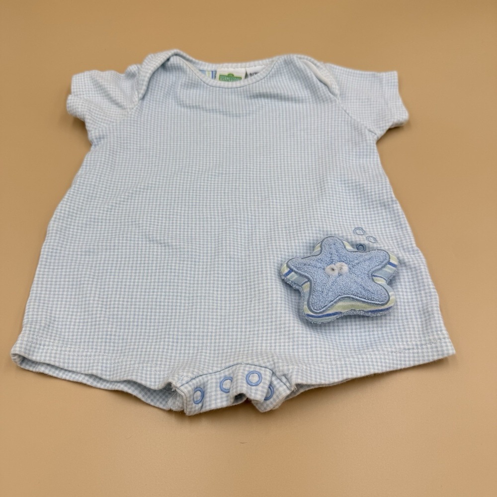 Sesame Street Baby Boy Romper‎ 0-3M Blue Plaid Cotton Starfish One Piece